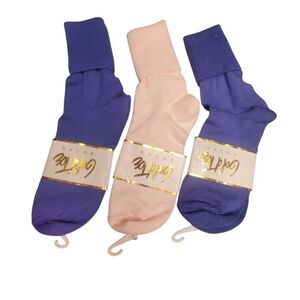 3 Pair Of  Gold Toe Women's Anklets Turn Cuff Sock 1 Soft Pink 2 Purple